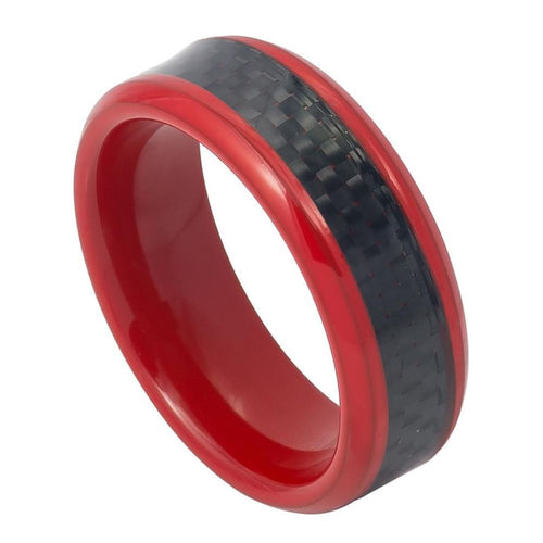 8mm Tungsten Carbide Two-tone Blue IP Black IP Plated Hammered Finish High Polished Stepped