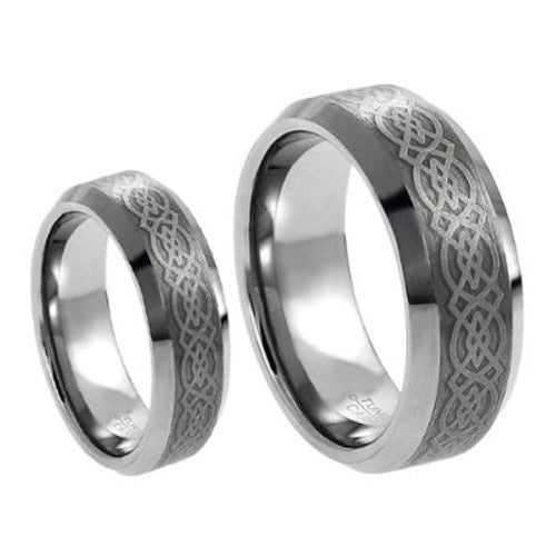 His & Hers Laser Tungsten Ring Set