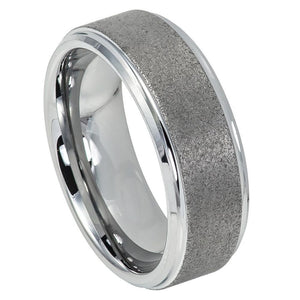8mm Tungsten Carbide Sandblasted Finish Center Shiny Stepped Edge Wedding Band Ring