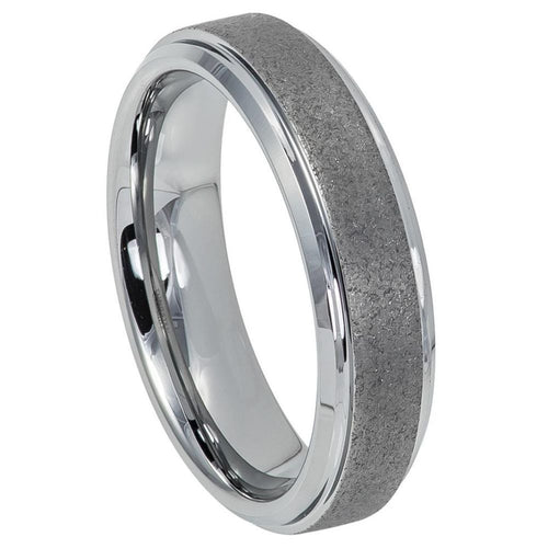 6mm Tungsten Carbide Sandblasted Finish Center Shiny Stepped Edge Wedding Band Ring