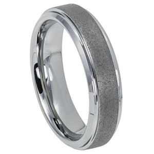 6mm Tungsten Carbide Sandblasted Finish Center Shiny Stepped Edge Wedding Band Ring