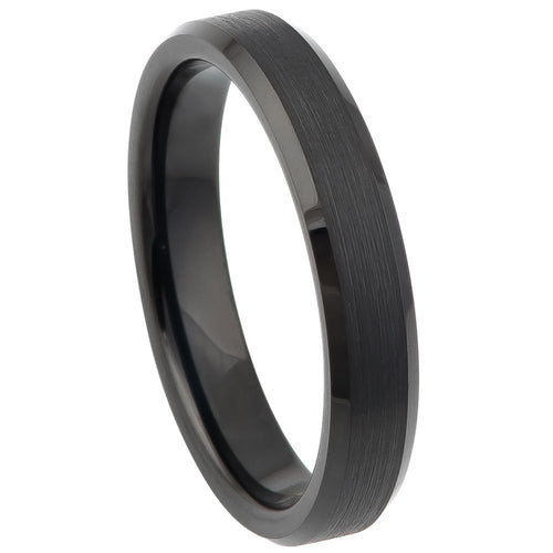 4mm Tungsten Carbide Flat Brushed Center High Polished Beveled Edge Wedding Band Ring