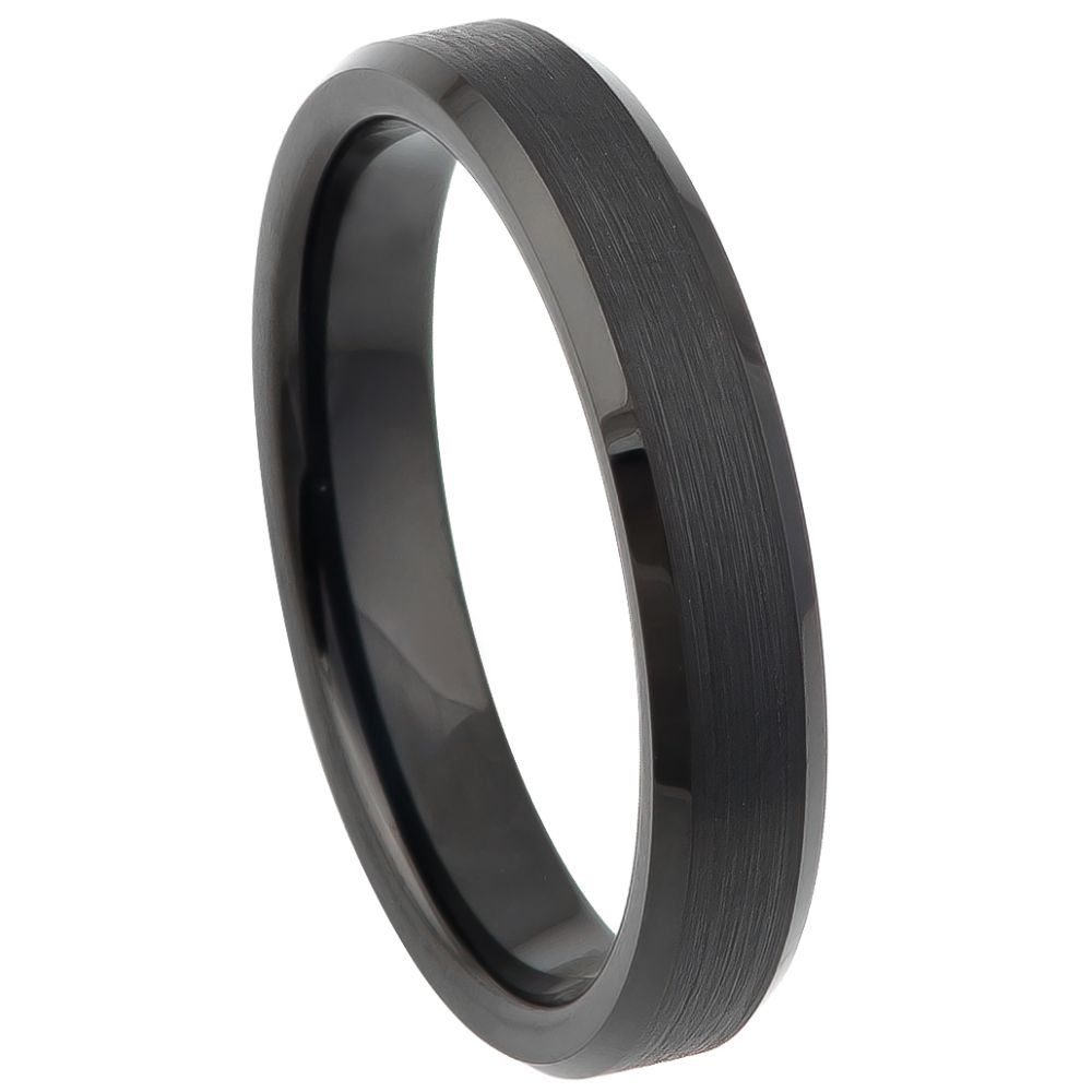 4mm Tungsten Carbide Flat Brushed Center High Polished Beveled Edge Wedding Band Ring