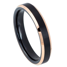 Load image into Gallery viewer, 4mm Tungsten Carbide Two-Tone Black IP Rose Gold IP Brushed Center Beveled Edge Wedding Band Ring