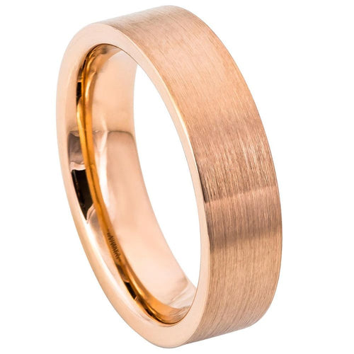 6mm Tungsten Carbide ROSE GOLD IP Plated Brushed Pipe Cut Band Wedding Band Ring