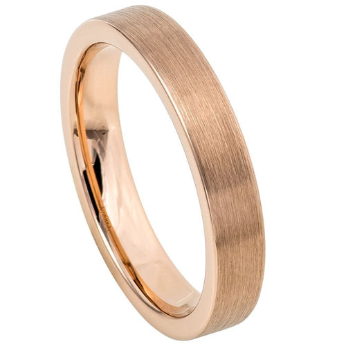 4mm Tungsten Carbide Rose Gold IP Plated Brushed Polished Flat Pipe Wedding Band Ring