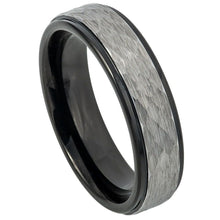 Load image into Gallery viewer, 6mm Tungsten Carbide Two-tone Hammered Gun Metal Brushed Finish Black IP Inner Ring Stepped Edge