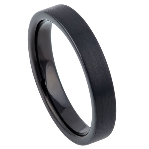 4mm Tungsten Carbide Black IP Plated Brushed Pipe Cut Band Wedding Band Ring