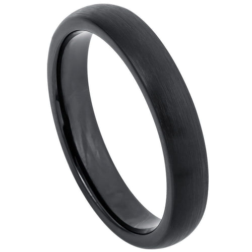 4mm Tungsten Carbide Brushed Black IP Plated Classic Domed Band Wedding Band Ring