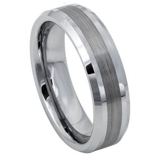 6mm Tungsten Carbide Brushed Center High Polished Beveled Edge Wedding Band Ring