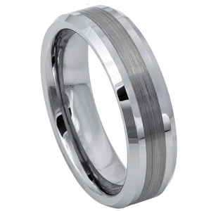 6mm Tungsten Carbide Brushed Center High Polished Beveled Edge Wedding Band Ring