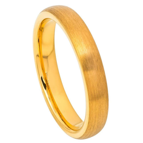4mm Tungsten Carbide Yellow Gold IP Plated Brushed Domed Classic Style Wedding Band Ring