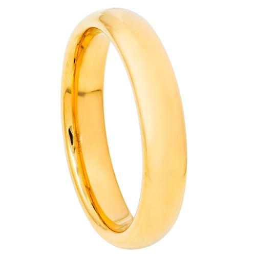 4mm Tungsten Carbide Yellow Gold IP Plated High Polished Domed Classic Style Wedding Band Ring