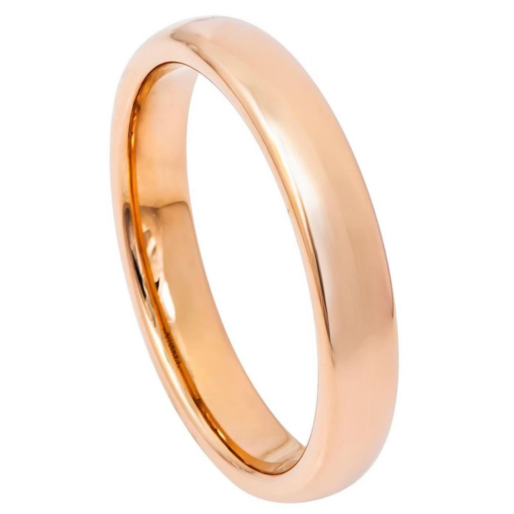4mm Tungsten Carbide Rose Gold IP Plated High Polished Domed Classic Style Wedding Band Ring