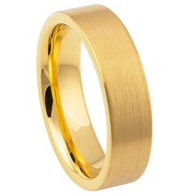 Load image into Gallery viewer, 6mm Tungsten Carbide Yellow GOLD IP Plated Brushed Pipe Cut Band Wedding Band Ring