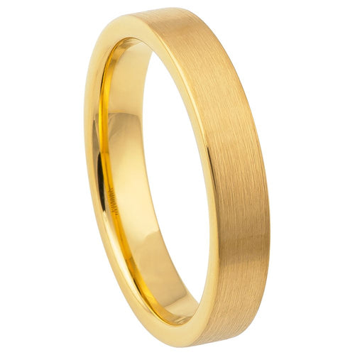4mm Tungsten Carbide Yellow Gold IP Plated Brushed Polished Flat Pipe Wedding Band Ring
