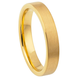 4mm Tungsten Carbide Yellow Gold IP Plated Brushed Polished Flat Pipe Wedding Band Ring