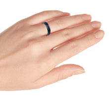 Load image into Gallery viewer, 6mm Tungsten Carbide High Polished Beveled Edge Black with Blue IP Plated Grooved Center Ring