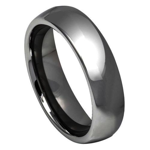 6mm Tungsten Carbide High Polished Shiny Dark Gray IP Plated Classic Domed Ring Wedding Band Ring