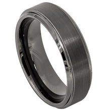 Load image into Gallery viewer, 6mm Tungsten Carbide Gun Metal IP Plated Brushed Center High Polish Stepped/Beveled Edge Ring
