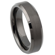 Load image into Gallery viewer, 6mm Tungsten Carbide Gun Metal IP Plated Brushed Center High Polish Beveled Edge Wedding Band Ring