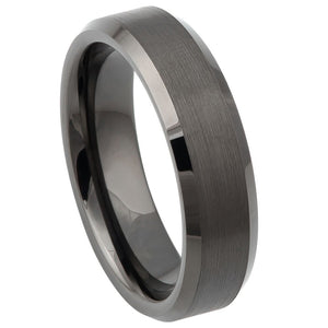 6mm Tungsten Carbide Gun Metal IP Plated Brushed Center High Polish Beveled Edge Wedding Band Ring