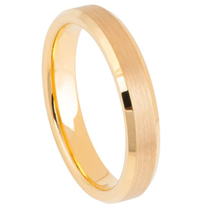 4mm Tungsten Carbide Brush Gold IP Plated Center & Shiny Beveled Edge Wedding Band Ring