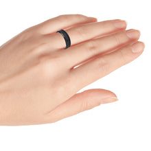 Load image into Gallery viewer, 6mm Tungsten Carbide High Polished Black IP Plated with Black Carbon Fiber Inlay Beveled Edge Ring