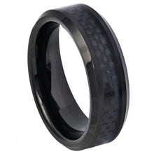 Load image into Gallery viewer, 6mm Tungsten Carbide High Polished Black IP Plated with Black Carbon Fiber Inlay Beveled Edge Ring