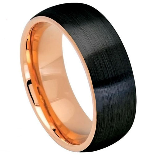 8mm Tungsten Carbide Two-tone Rose Gold IP & Brushed Black IP Plated Dome Wedding Band Ring